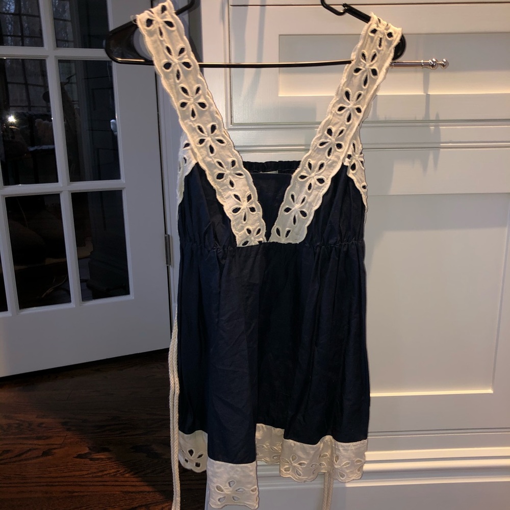 Navy and white eyelet top